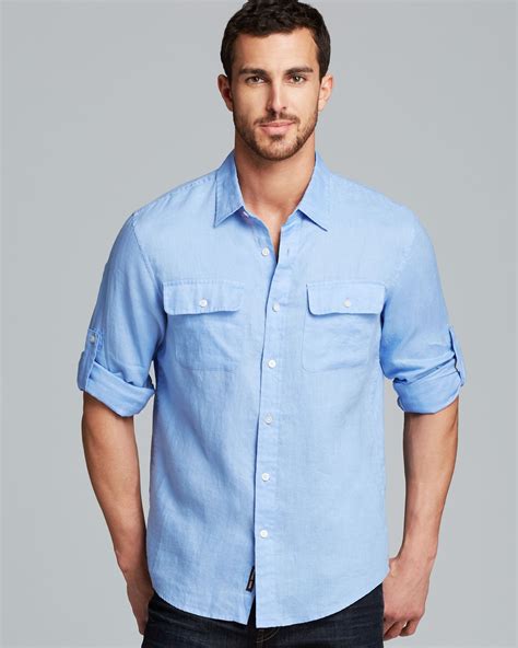 michael kors logo print linen shirt blue xxl|michael kors shirts for men.